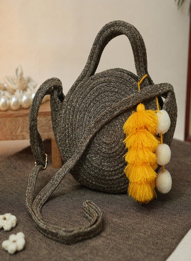 Ariya Women Sling Bag with Tassel Charm (4063 | Light Gray) Handcrafted PP & Cotton Blend Shoulder Purse, Perfect for Ladies & Girls, Lightweight Crossbody Bag for Daily Use, Casual, Travel - Image 4
